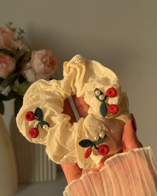 Pretty Cherry Puff Scrunchie
