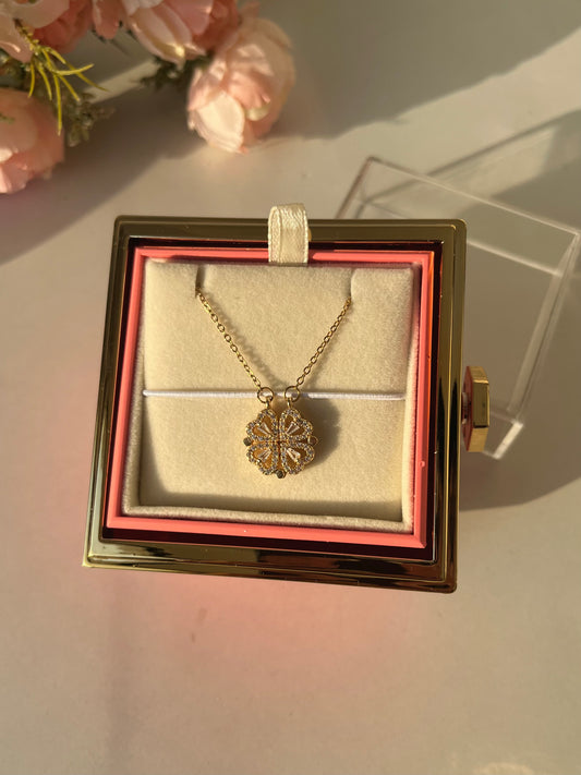 Eternal Rose Rotatable Gift Box with Clover Heart Necklace