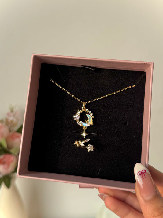 Dreamy Moon Necklace with Ring Gift Box
