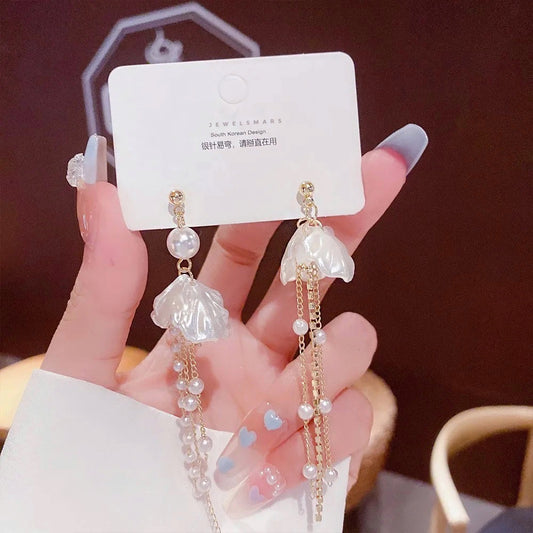 Shell long tassel drop earrings