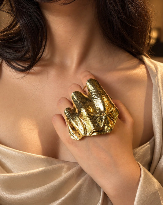Asymmetrical Molten Pleated Knuckle Ring