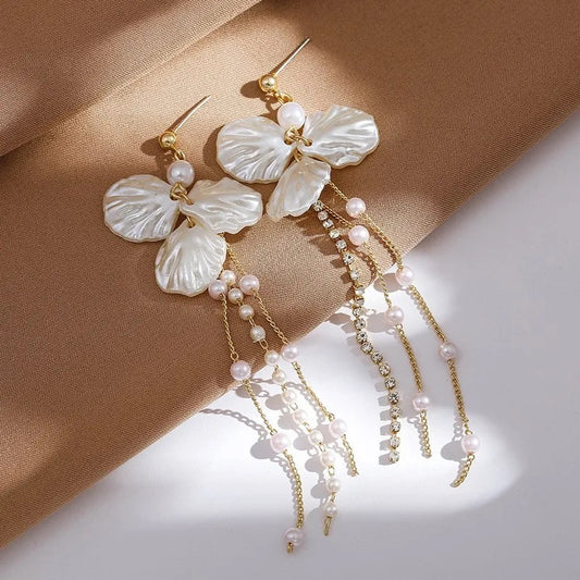 Shell long tassel drop earrings