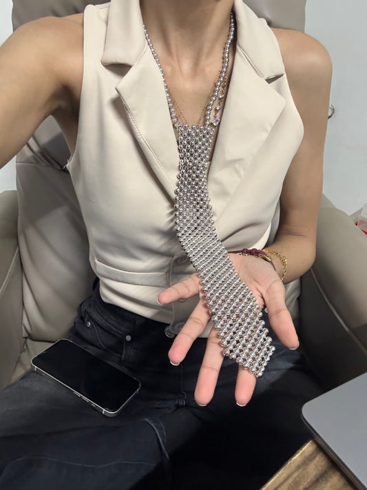 Metallic Mesh Tie Necklace