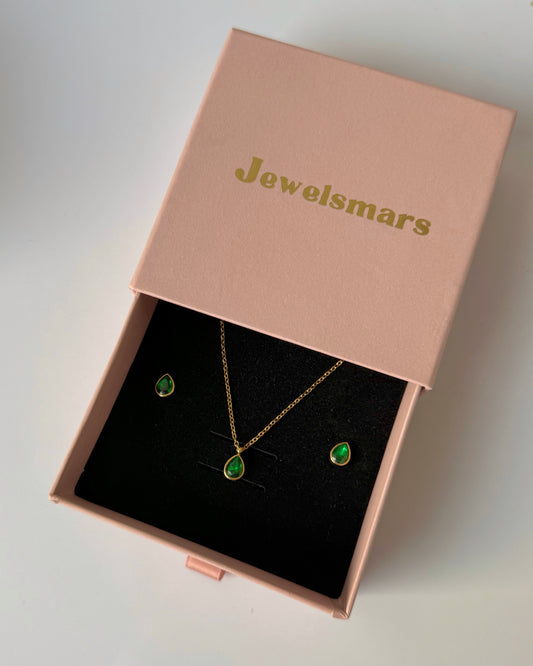 Drop Emerald Green Necklace with Earrings Gift Hamper