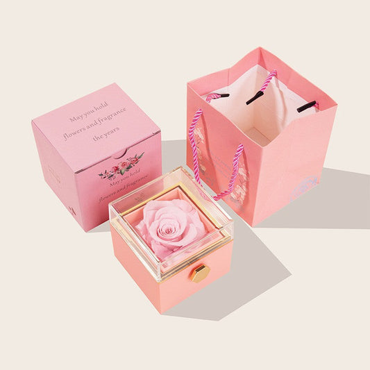Eternal Rose Rotatable Gift Box with Clover Heart Necklace