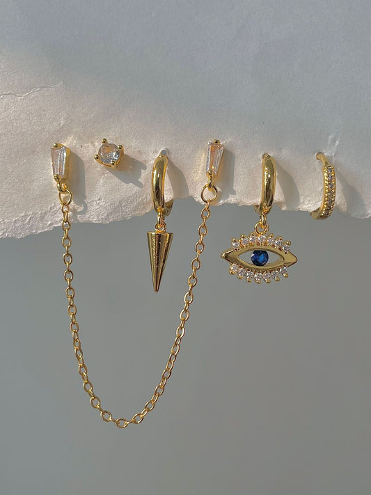 Edgy Evil Eye Piercing Earrings Combo