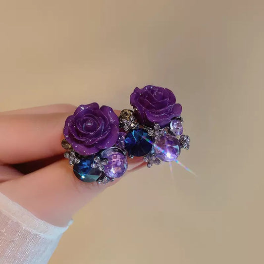 Victorian Violet Rose Earrings