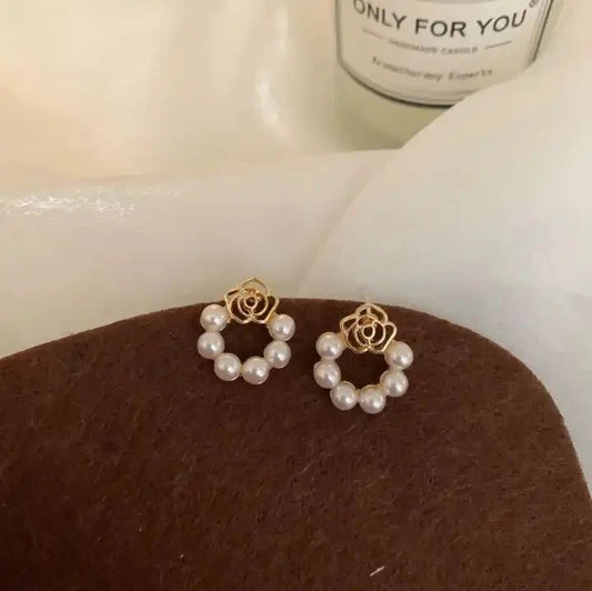 Korean Cute Flower Pearl Earrings