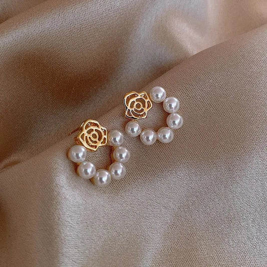 Korean Cute Flower Pearl Earrings