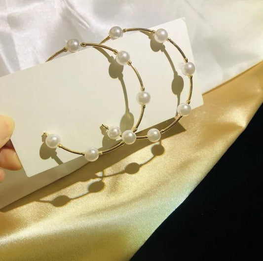 Large Pearl Hoop Earrings