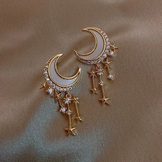 Lover’s Moon Star Drop Earrings