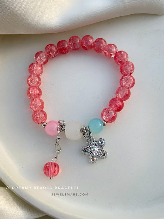 Floral Charm Bracelet- red
