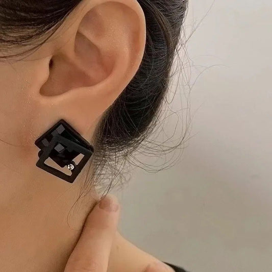 Geometric Black Crystal Earrings