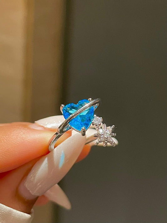 Fairy Core Heart Ring- teal blue