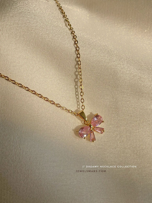 Dreamy Bow Necklace- pink