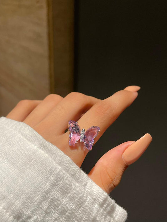 Crystal Butterfly Ring- lilac
