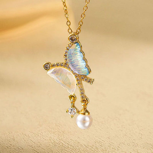 Ombré Butterfly Drop Necklace- blue