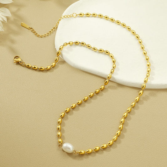 Gold Beaded Pearl Necklace
