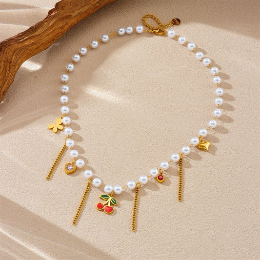 Cherry on Top Pearl Necklace