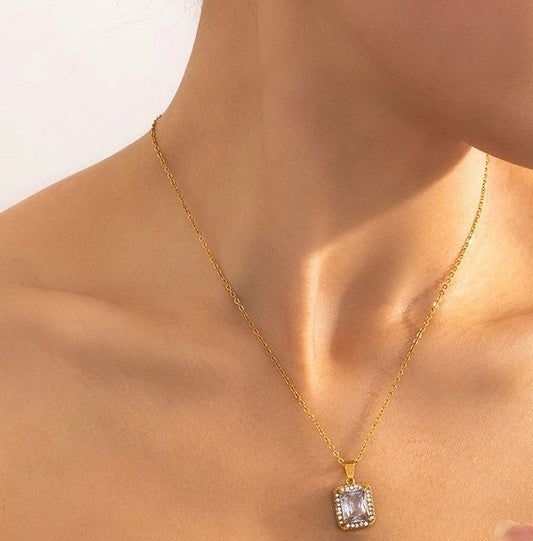Solid Square Solitaire Necklace