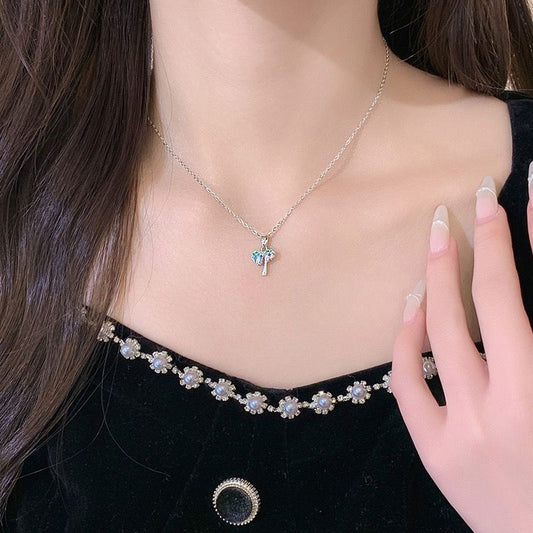 Minimal Silver Palm Necklace