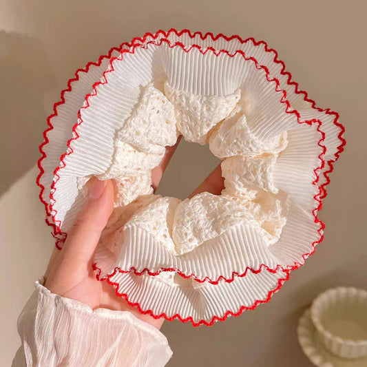 Red edged Frill Scrunchie
