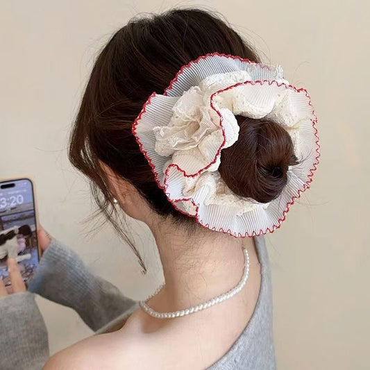 Red edged Frill Scrunchie