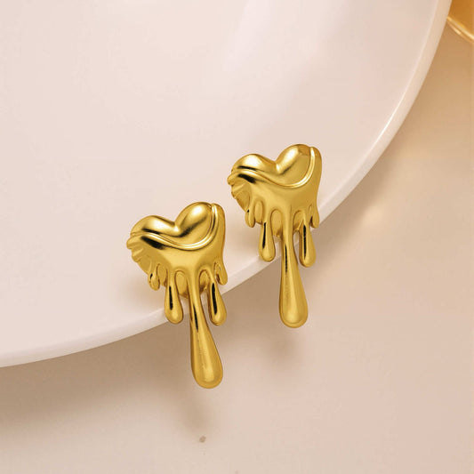 Lustrous Dripping Heart Earrings