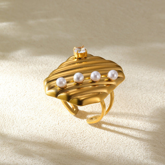 Golden Ridges Pearl Ring