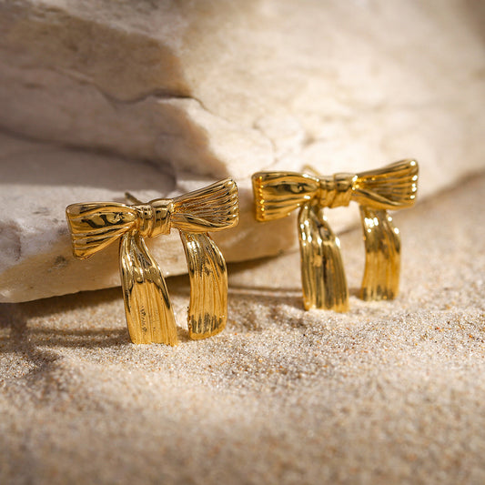 Laced in Gold Bow Earrings