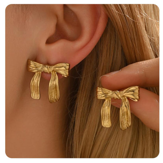 Laced in Gold Bow Earrings