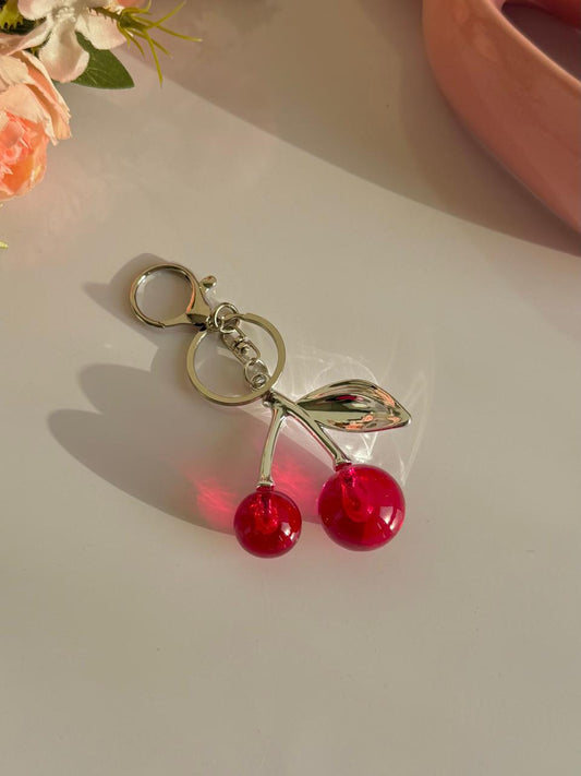 Small Cherry Bag Charm- deep pink