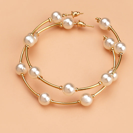 French Pearl Hoop Earrings