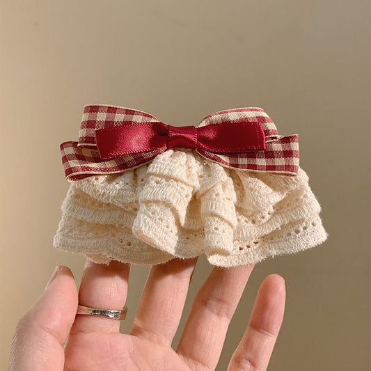 Victorian Lacy Plaid Hair Bow