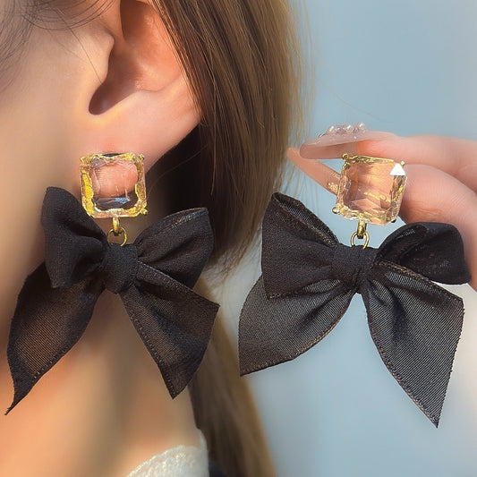 Nightfall Crystal Glass Bow Earrings