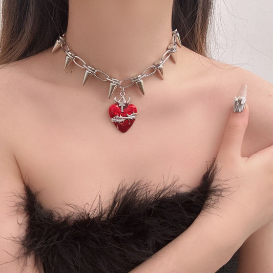 Crimson Thorns Heart Necklace