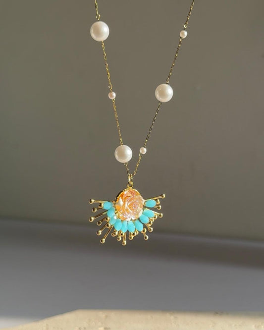 Nautical Turquoise Rose Necklace