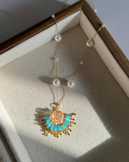 Nautical Turquoise Rose Necklace