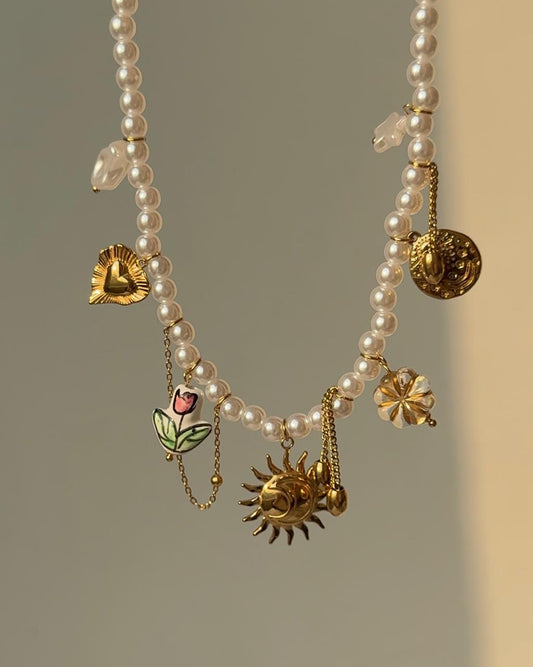 Chunky Charmstring Pearl Necklace