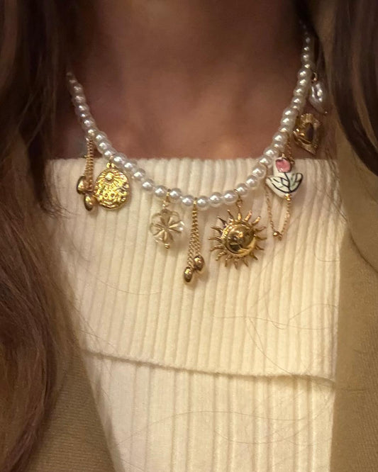 Chunky Charmstring Pearl Necklace