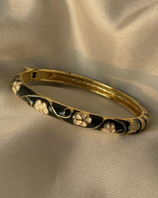 Black Charm Floral Enamel Bangle