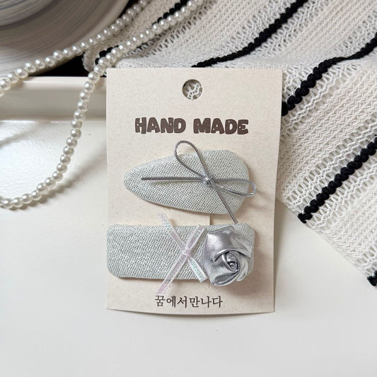 Cassie Silver Bow Hair Clips