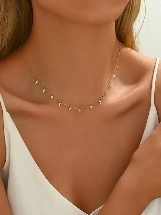 Dainty Cross-drops Necklace