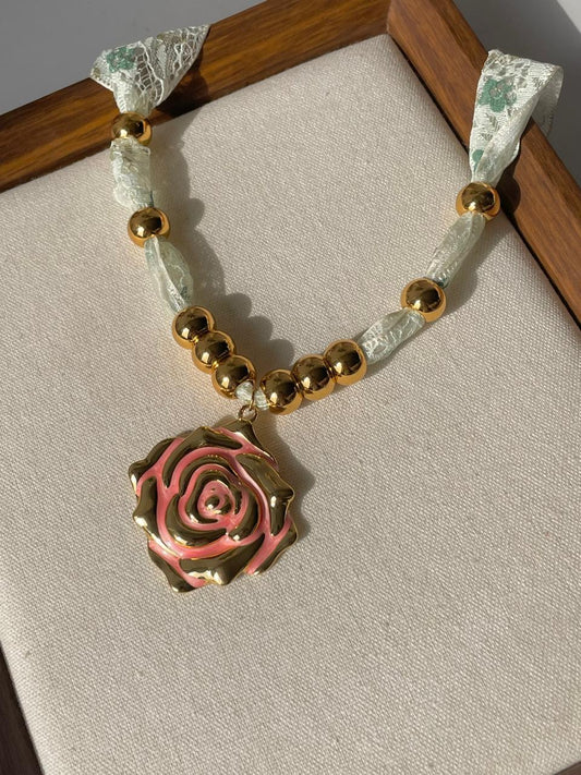 Pretty Pink Ribbon Necklace