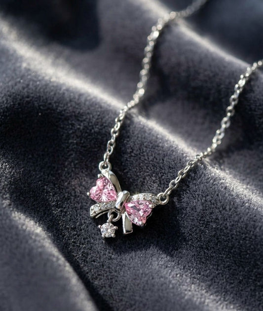 Pink Simmers Bow Necklace