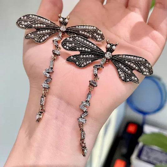 Rhinestone Embellishment Dragonfly Earrings
