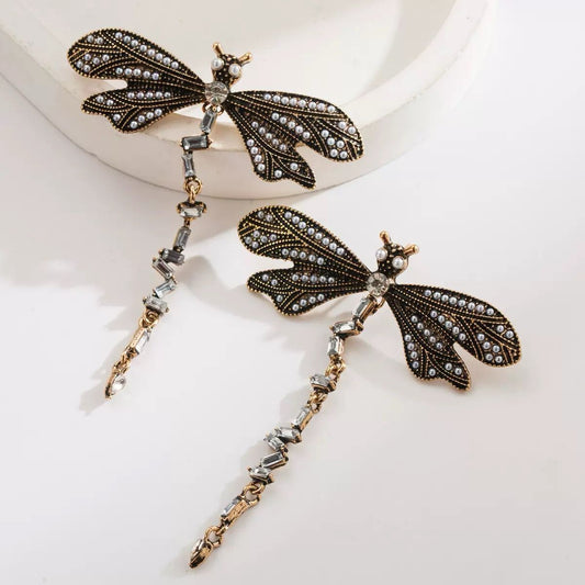 Rhinestone Embellishment Dragonfly Earrings