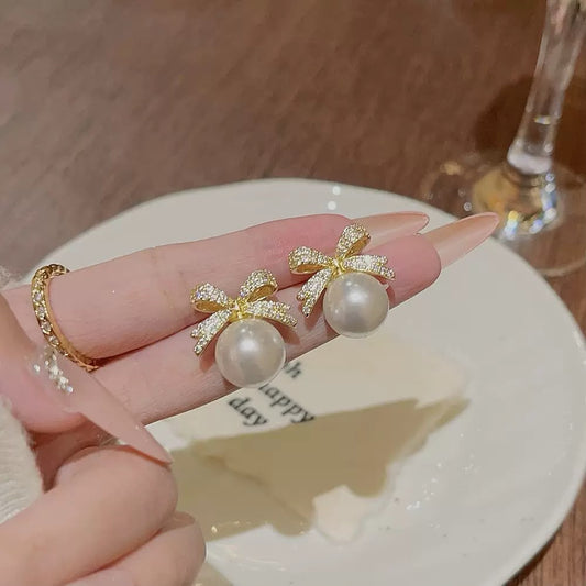 Coquette Charm Bow Pearl Studs
