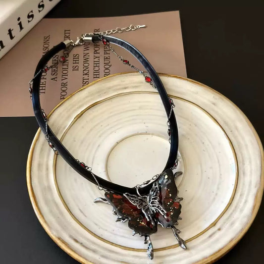 Midnight Morpho Leather necklace