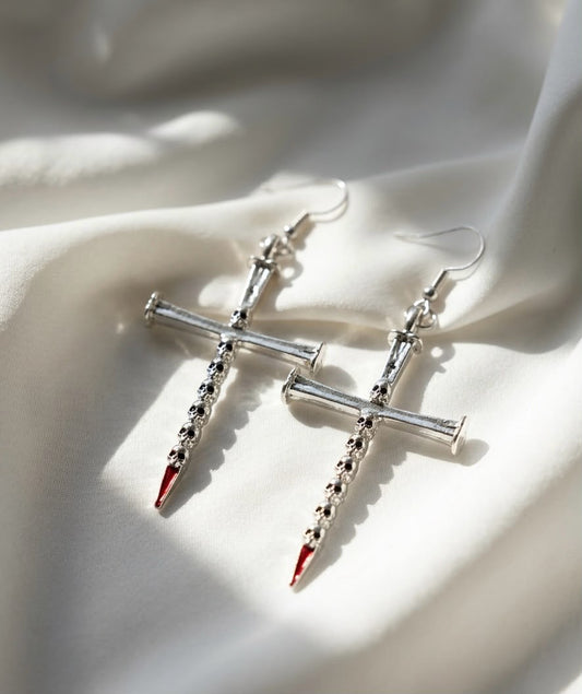 Skull Nail Crucifix Drop Earrings